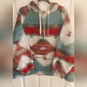 Orange Aztec Hoodie Pullover